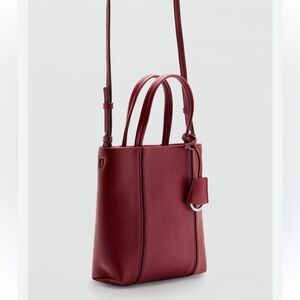 MANGO GRACIA Mini Deep Red Faux Leather Tote Crossbody Bag Purse